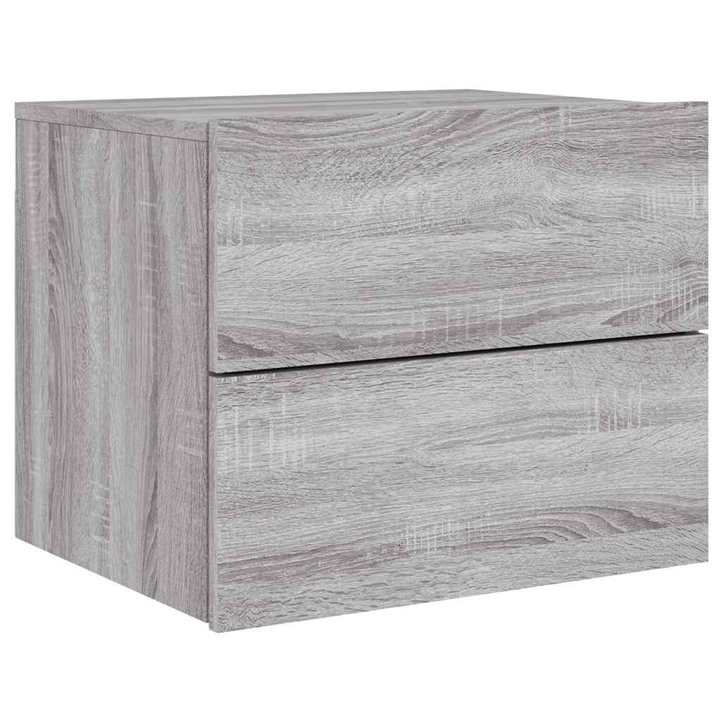 Wall-Mounted Nightstands with LED, 2 pcs., Grey Oak