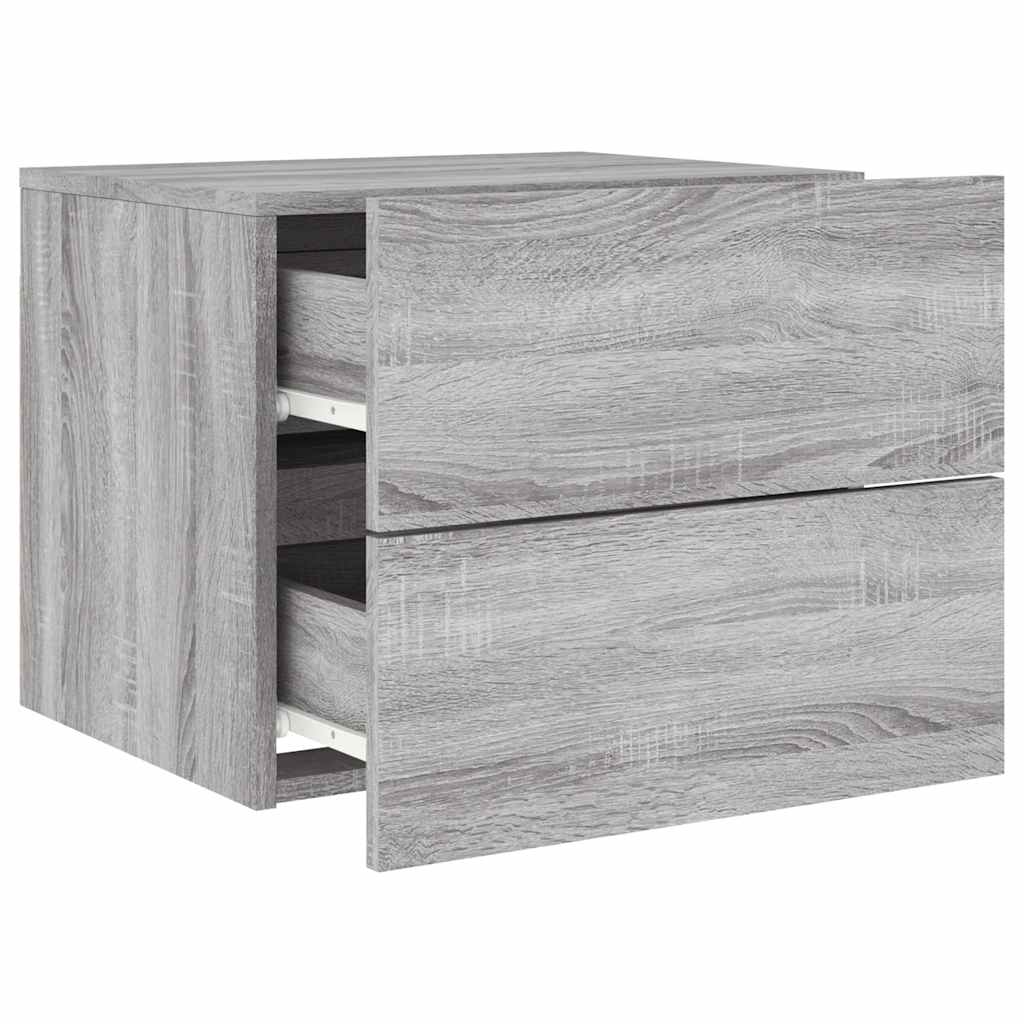 Wall-Mounted Nightstands with LED, 2 pcs., Grey Oak
