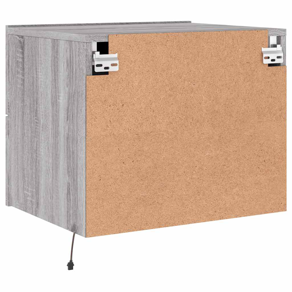 Wall-Mounted Nightstands with LED, 2 pcs., Grey Oak