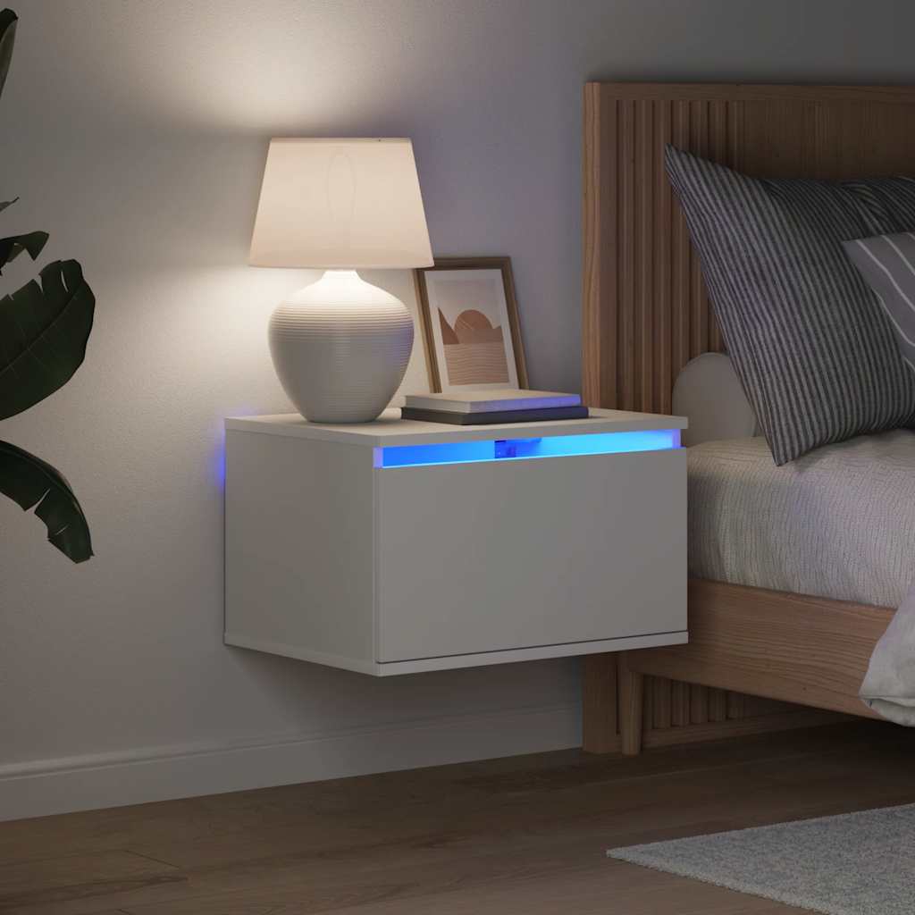 Pie sienas stiprināms nakts skapītis ar LED, balts