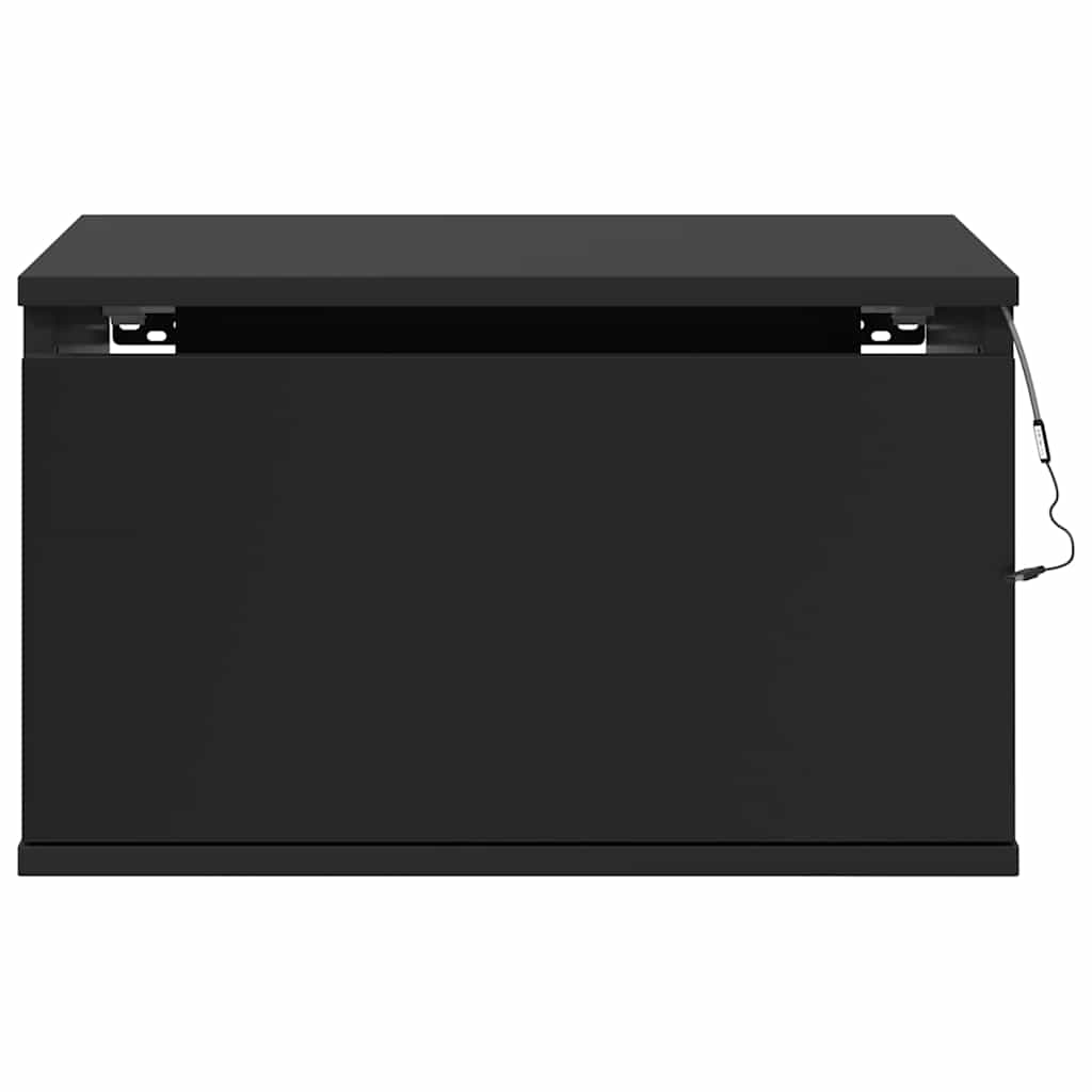 Prie sienos montuojama naktinė spintelė su LED, juoda