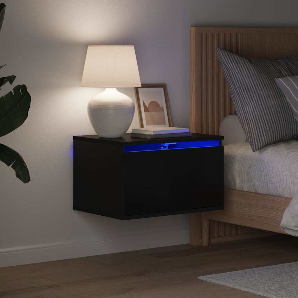 Sieninės naktinės spintelės su LED, 2vnt., juodos