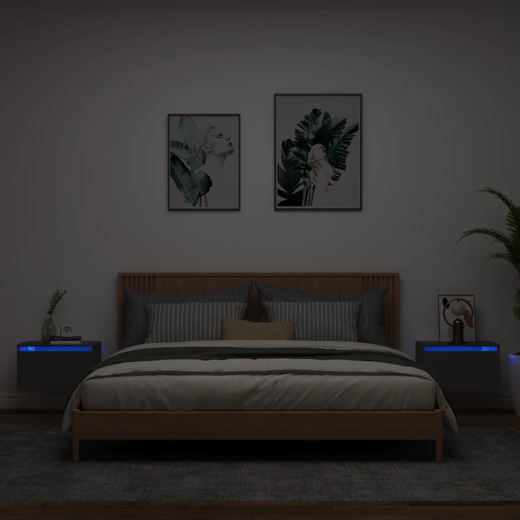 Sieninės naktinės spintelės su LED, 2vnt., juodos