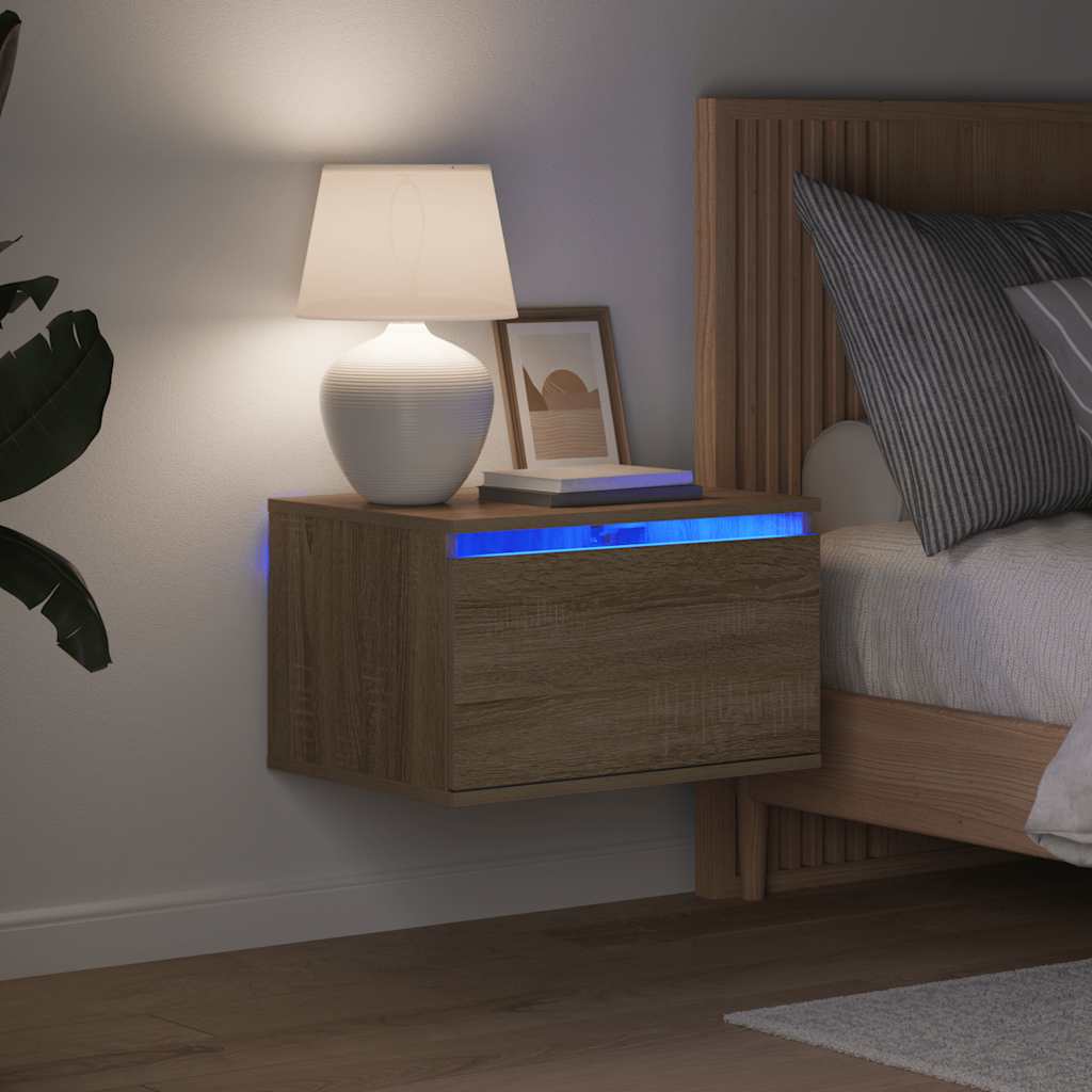 Sieninės naktinės spintelės su LED, 2vnt., ąžuolo
