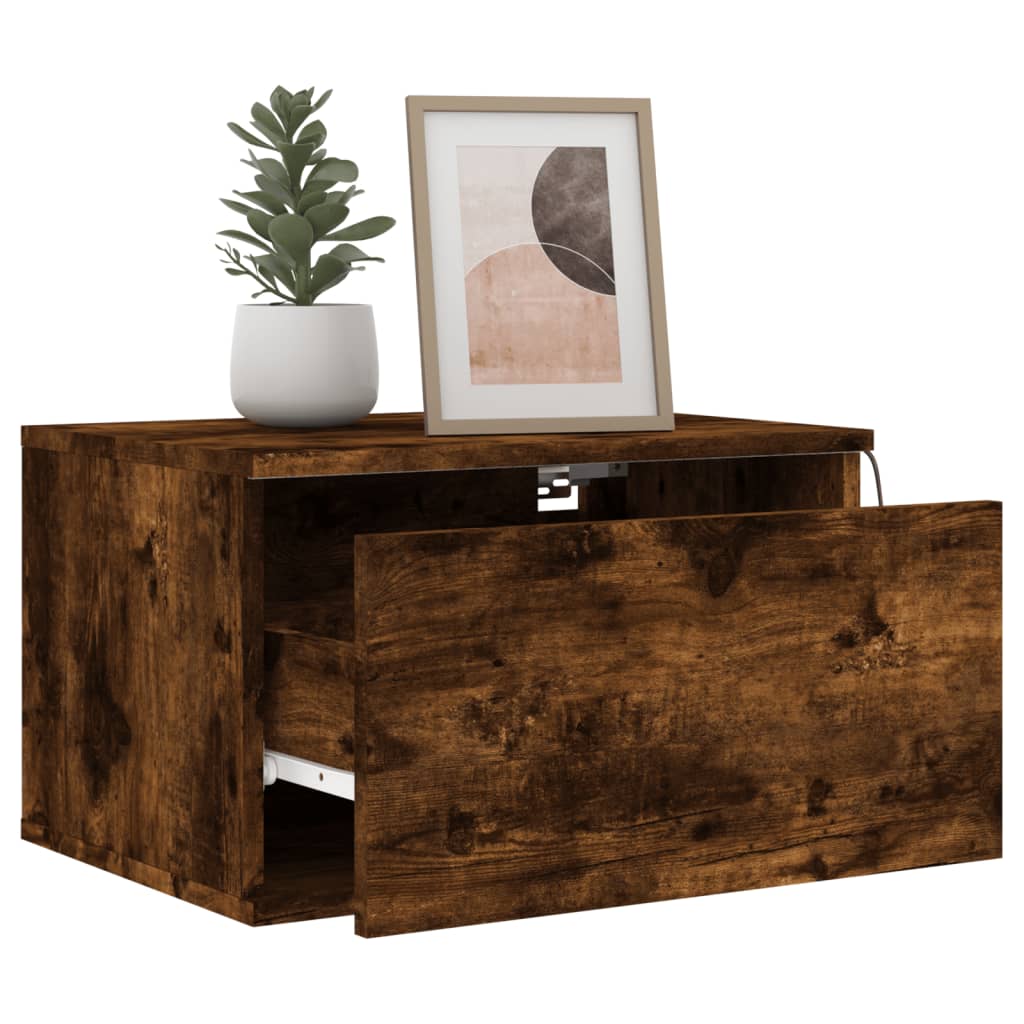 Wall-mounted nightstand with LED, smoked oak