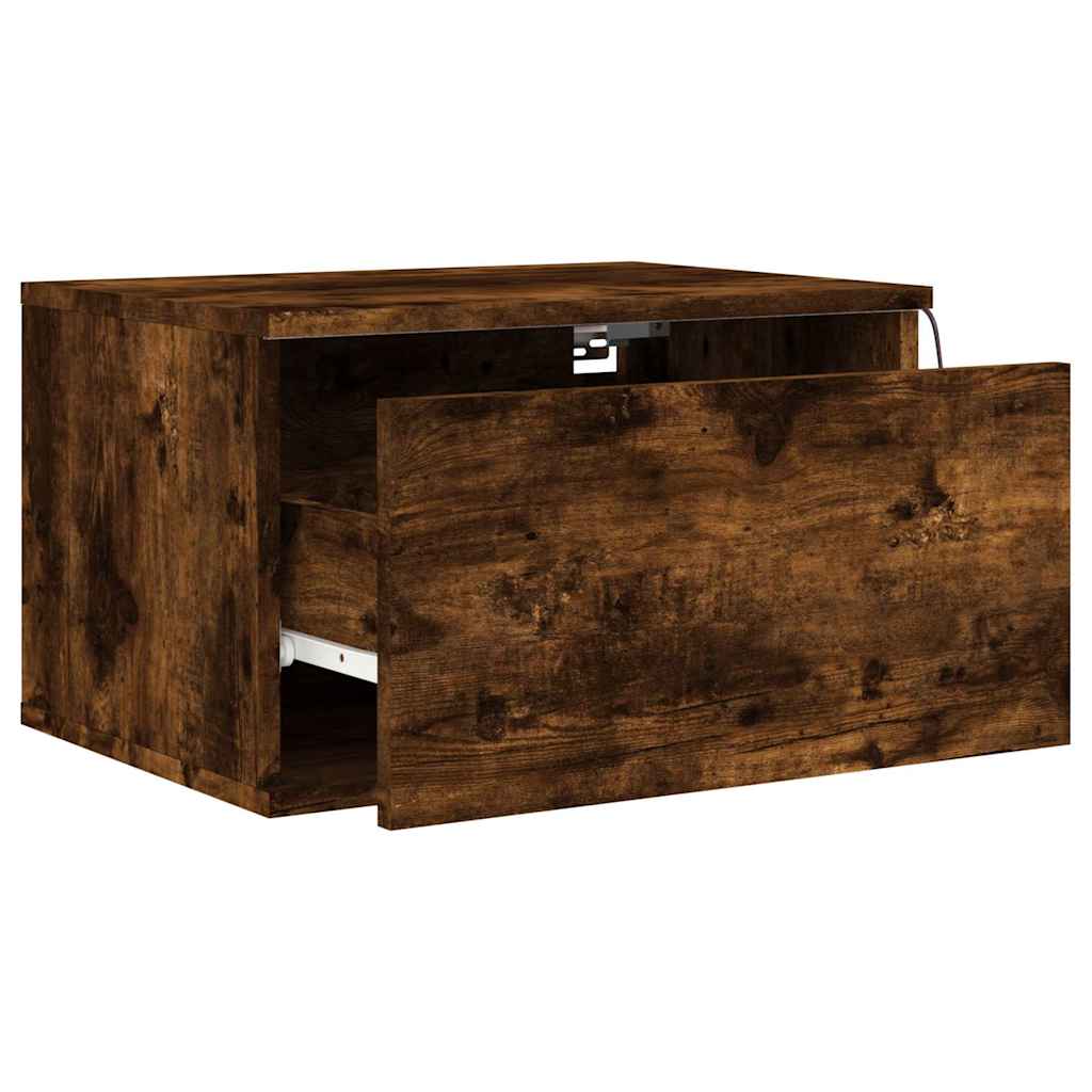 Wall-mounted nightstand with LED, smoked oak