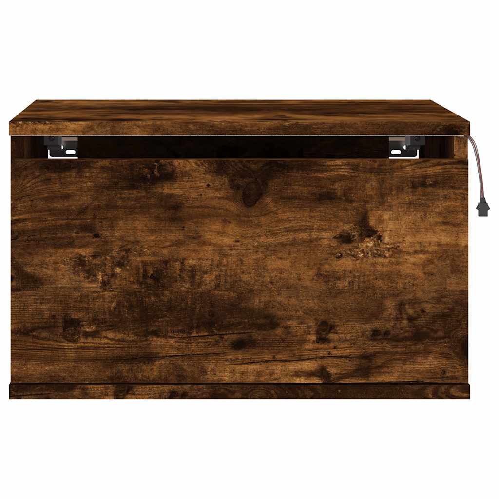 Wall-mounted nightstand with LED, smoked oak