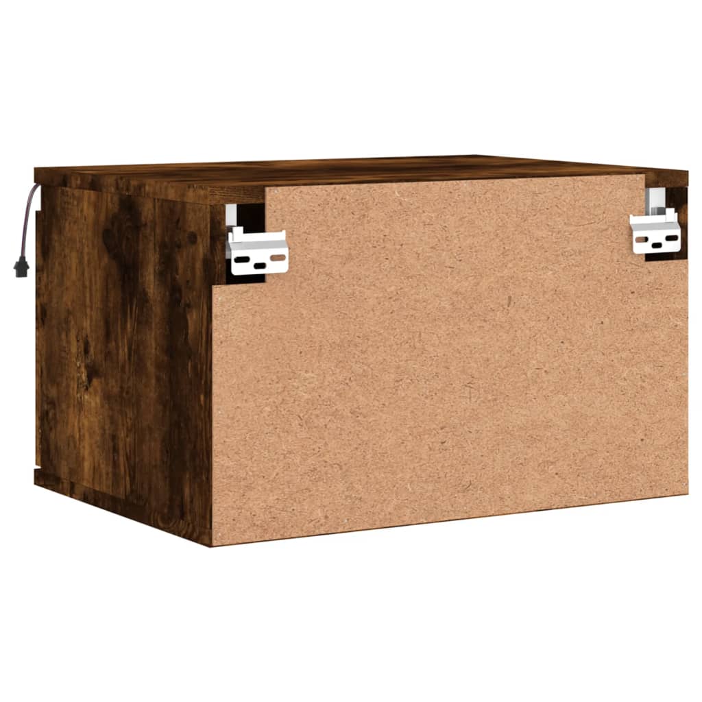 Wall-mounted nightstand with LED, smoked oak