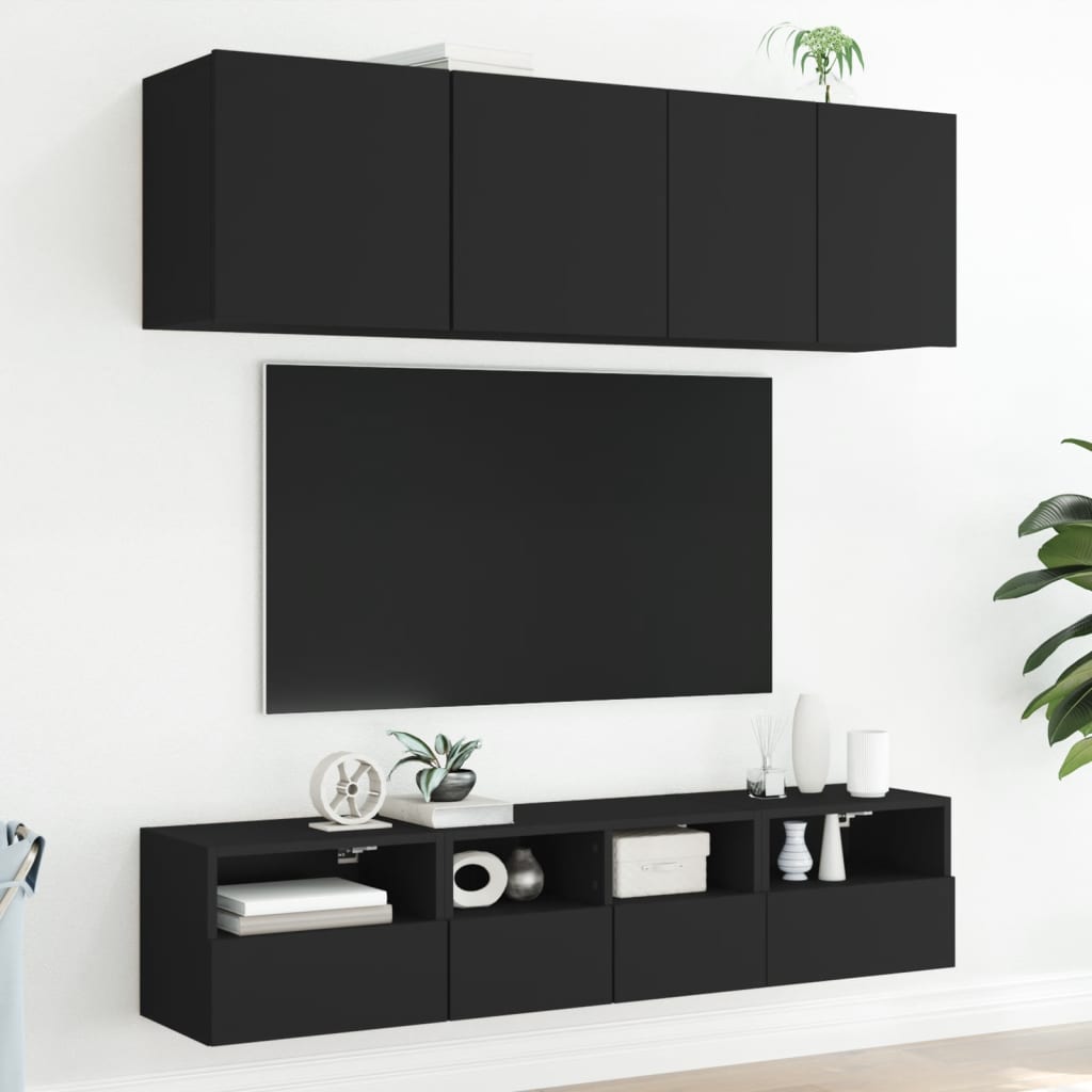 Wall TV cabinets, 2 pcs., black, 40x30x30cm, wood