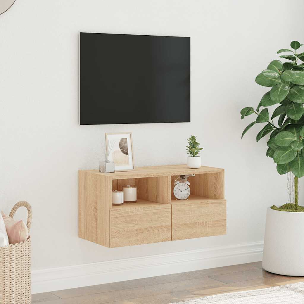 Wall-mounted TV cabinet, oak, 60x30x30cm, engineered wood