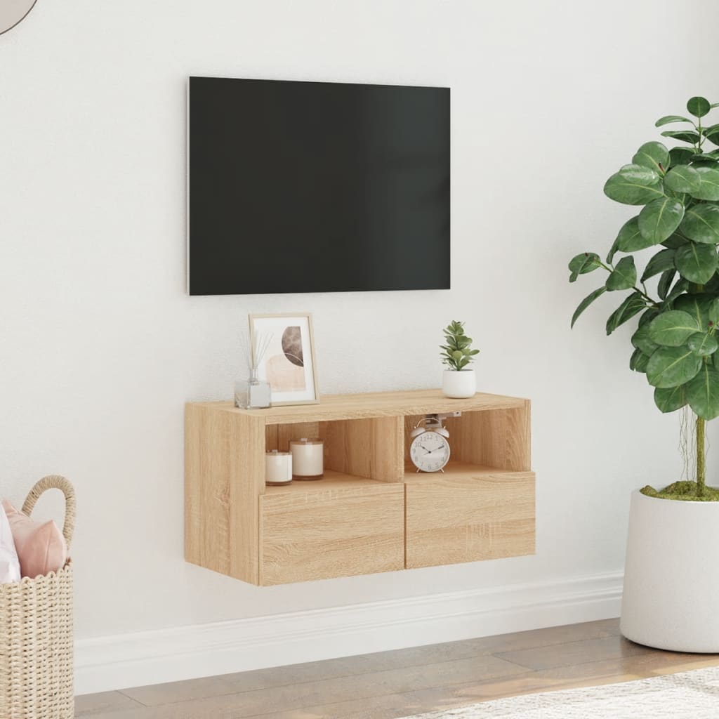 Pie sienas stiprināms TV skapītis, ozolkoka, 60x30x30 cm, inženierijas koksne