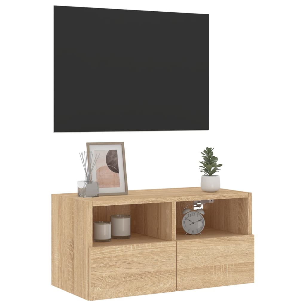Pie sienas stiprināms TV skapītis, ozolkoka, 60x30x30 cm, inženierijas koksne