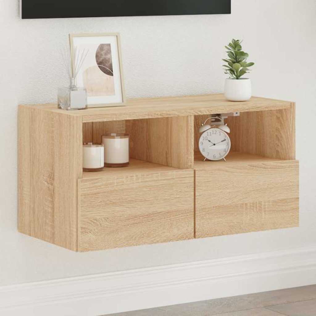 Wall-mounted TV cabinet, oak, 60x30x30cm, engineered wood