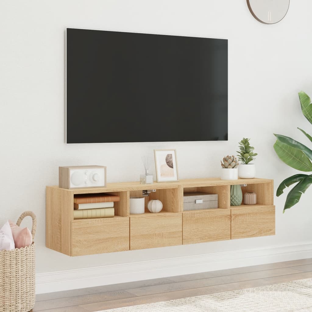 Wall-mounted TV cabinets, 2 pcs., oak, 60x30x30cm, wood