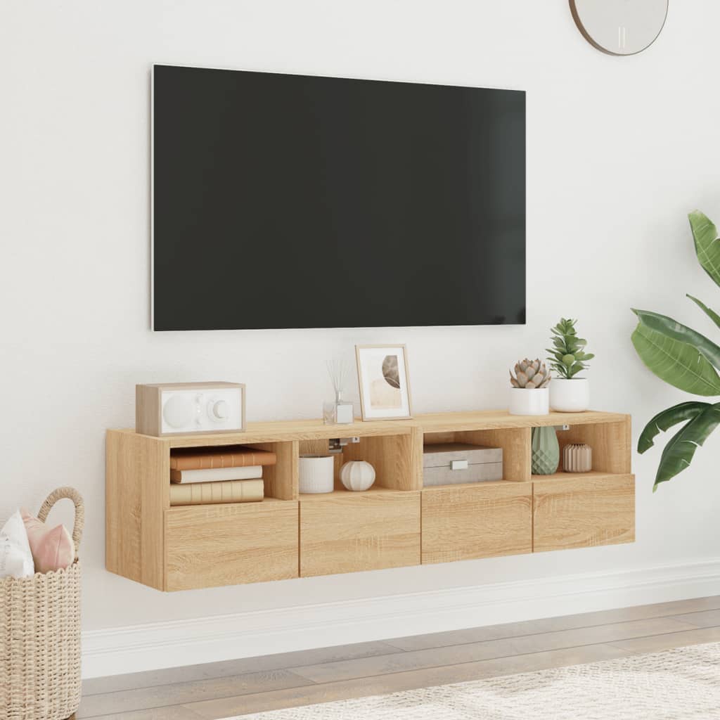 Wall-mounted TV cabinets, 2 pcs., oak, 60x30x30cm, wood