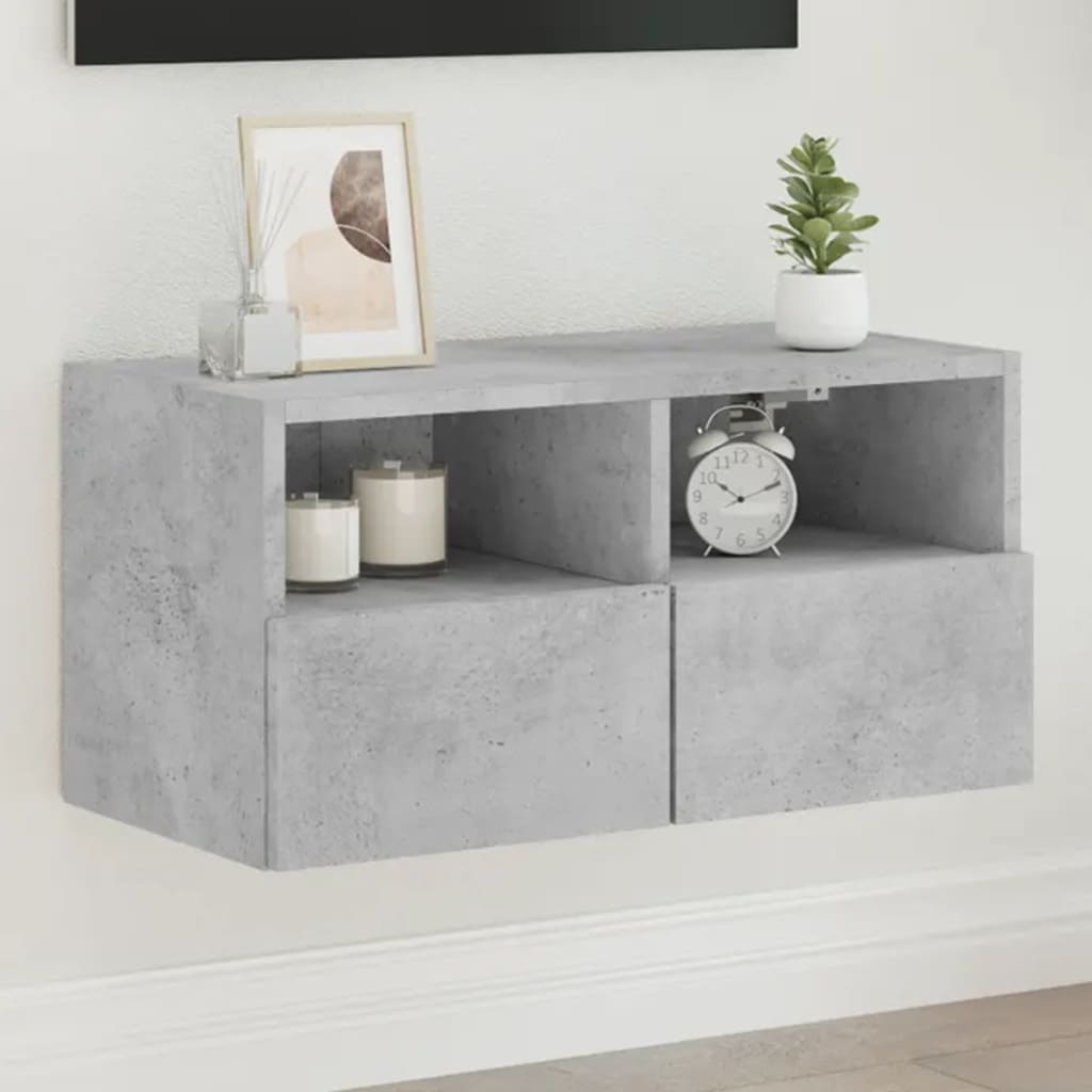 Wall-mounted TV cabinet, concrete grey, 60x30x30cm, engineered wood
