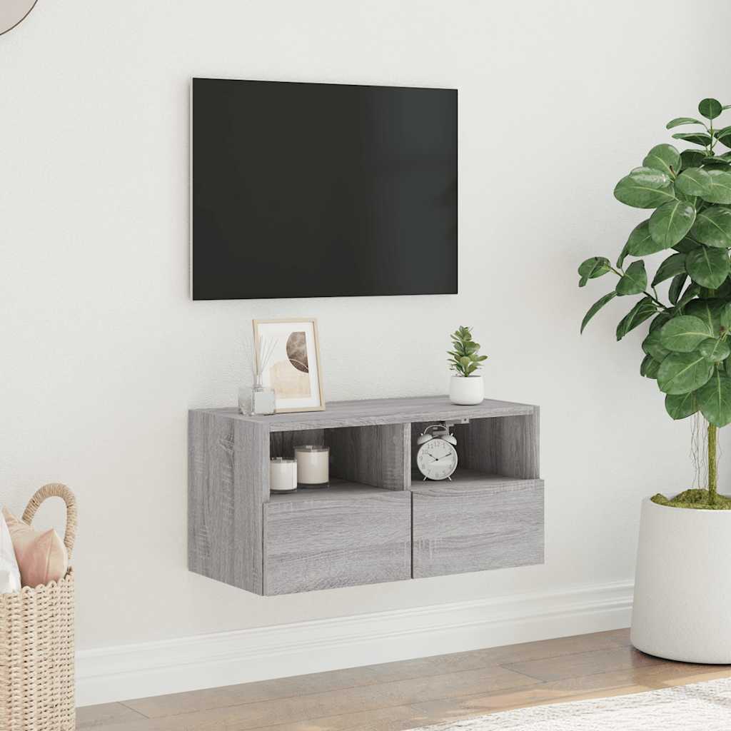 Sieninė TV spintelė, pilka ąžuolo, 60x30x30cm, apdirbta mediena