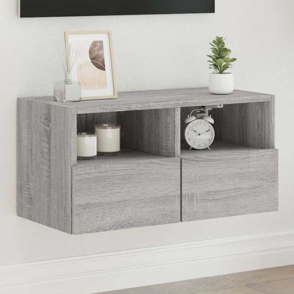 Sieninė TV spintelė, pilka ąžuolo, 60x30x30cm, apdirbta mediena