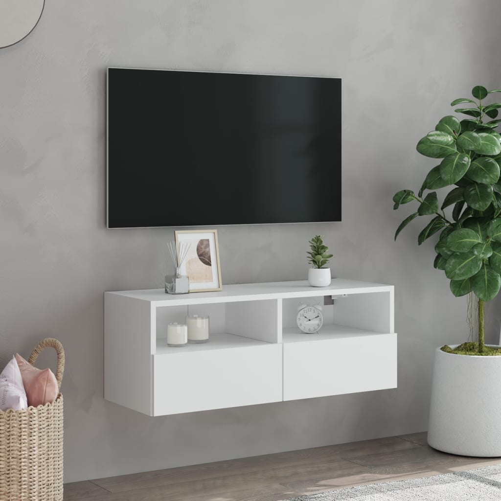 Sieninė TV spintelė, balta, 80x30x30cm, apdirbta mediena