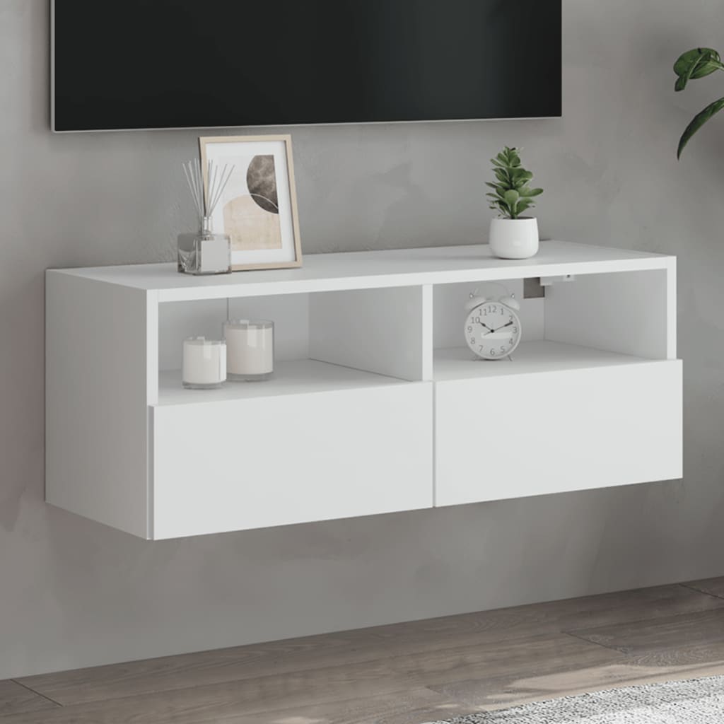 Sieninė TV spintelė, balta, 80x30x30cm, apdirbta mediena