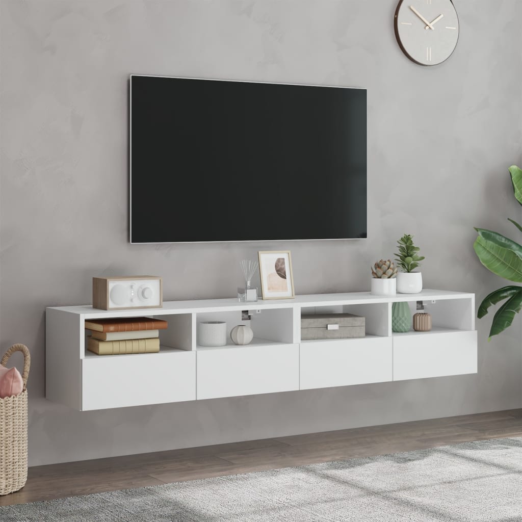 Wall TV cabinets, 2 pcs., white, 80x30x30 cm, wood