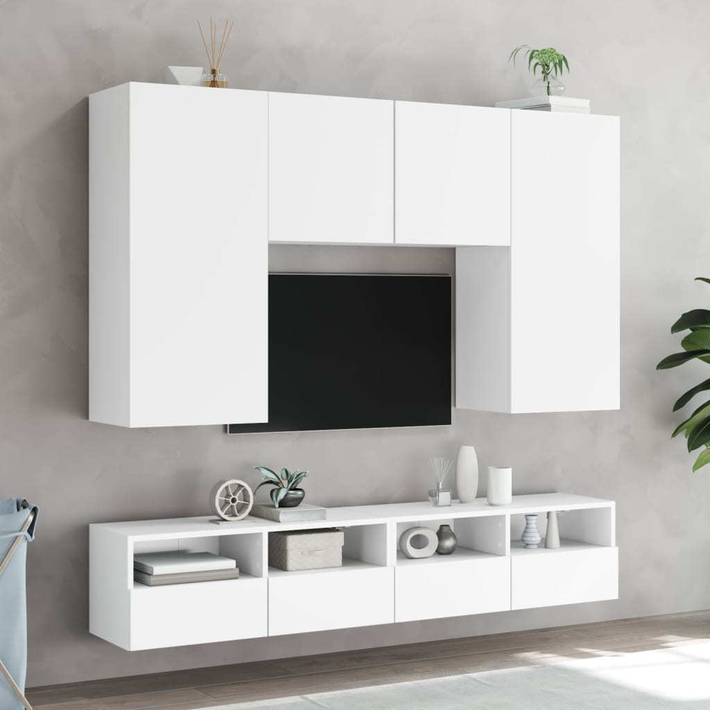 Wall TV cabinets, 2 pcs., white, 80x30x30 cm, wood