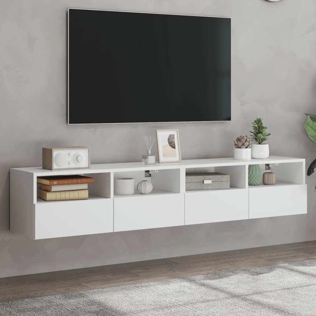Wall TV cabinets, 2 pcs., white, 80x30x30 cm, wood