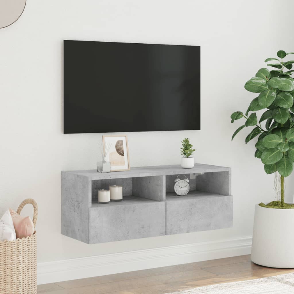 Sieninė TV spintelė, betono pilka, 80x30x30cm, apdirbta mediena