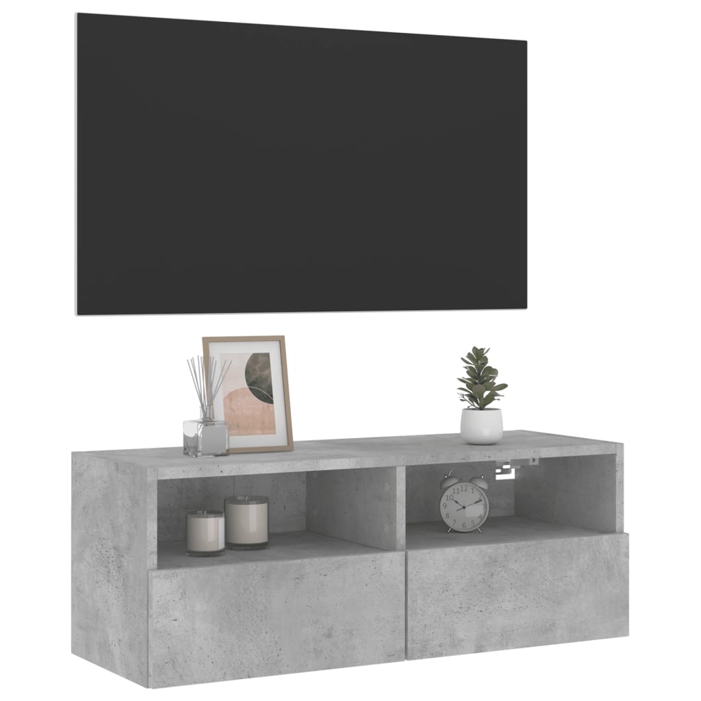 Sieninė TV spintelė, betono pilka, 80x30x30cm, apdirbta mediena