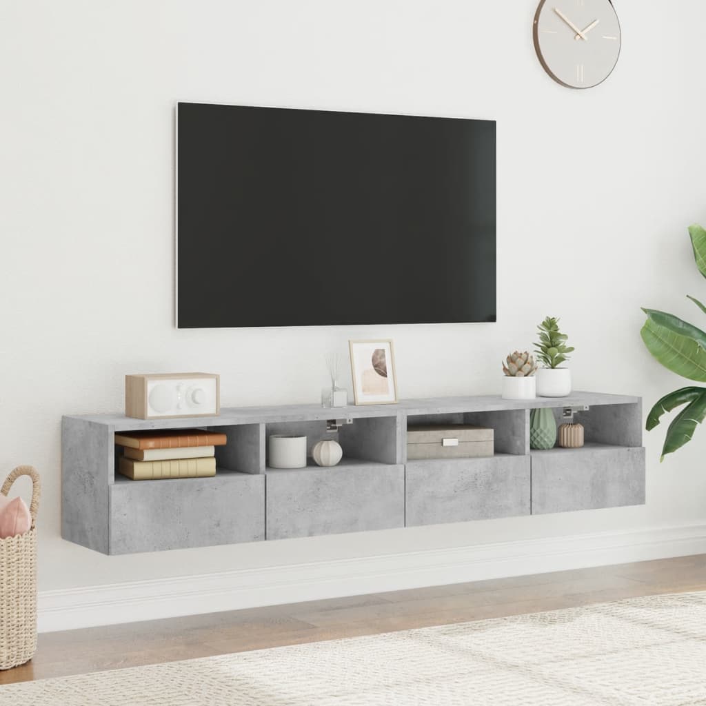 Wall-mounted TV cabinets, 2 pcs., concrete, 80x30x30cm, wood