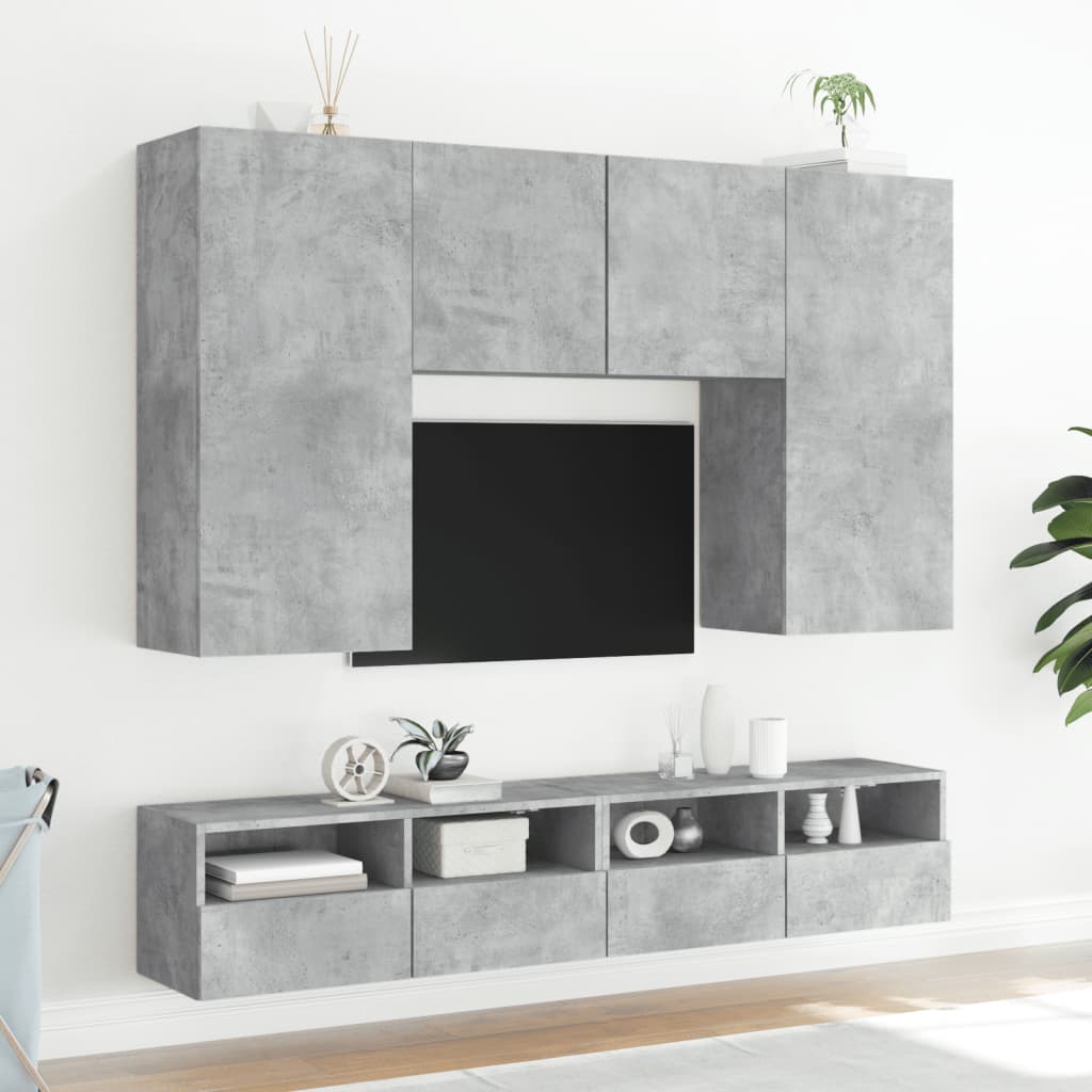 Wall-mounted TV cabinets, 2 pcs., concrete, 80x30x30cm, wood