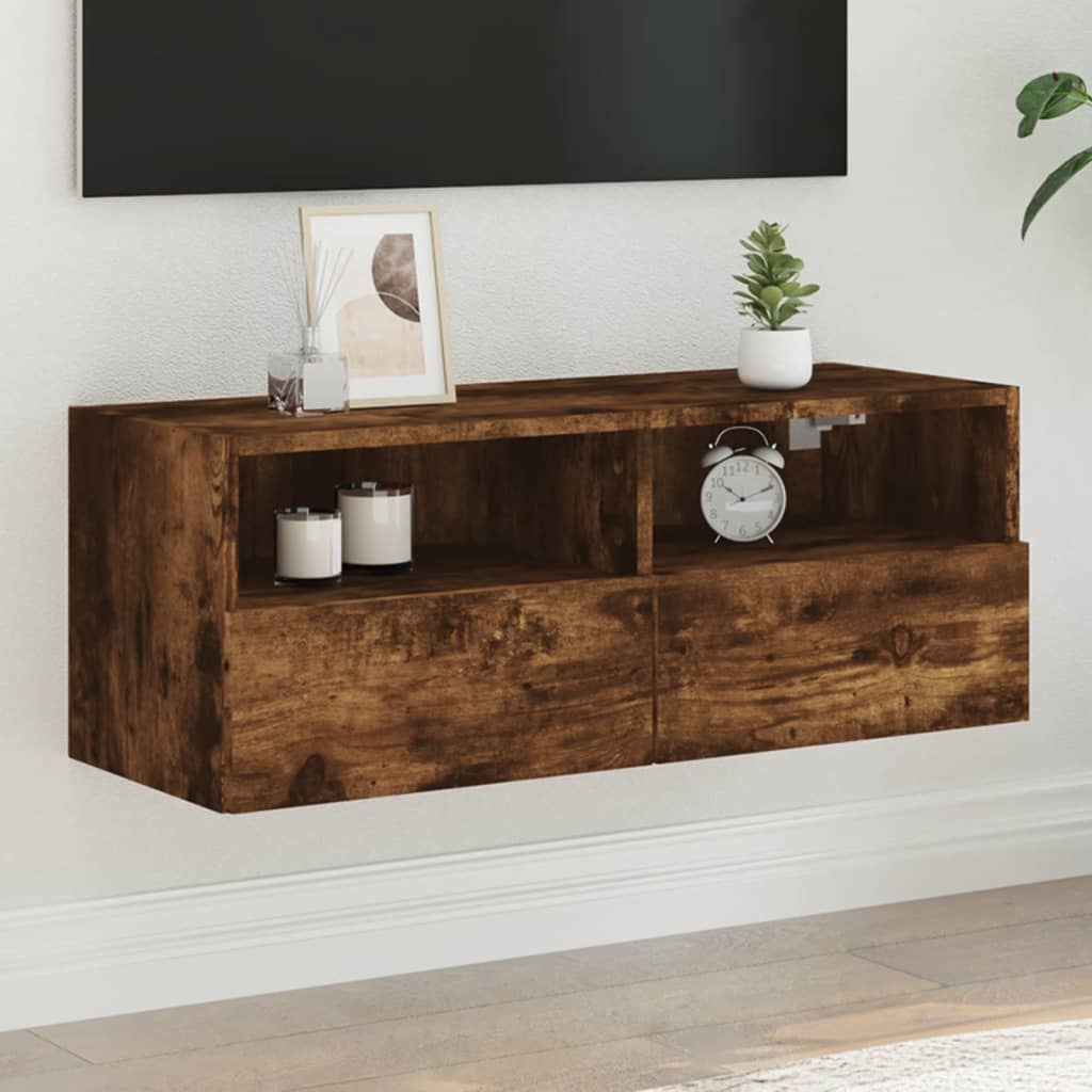 Sieninė TV spintelė, dūminio ąžuolo, 80x30x30cm, mediena