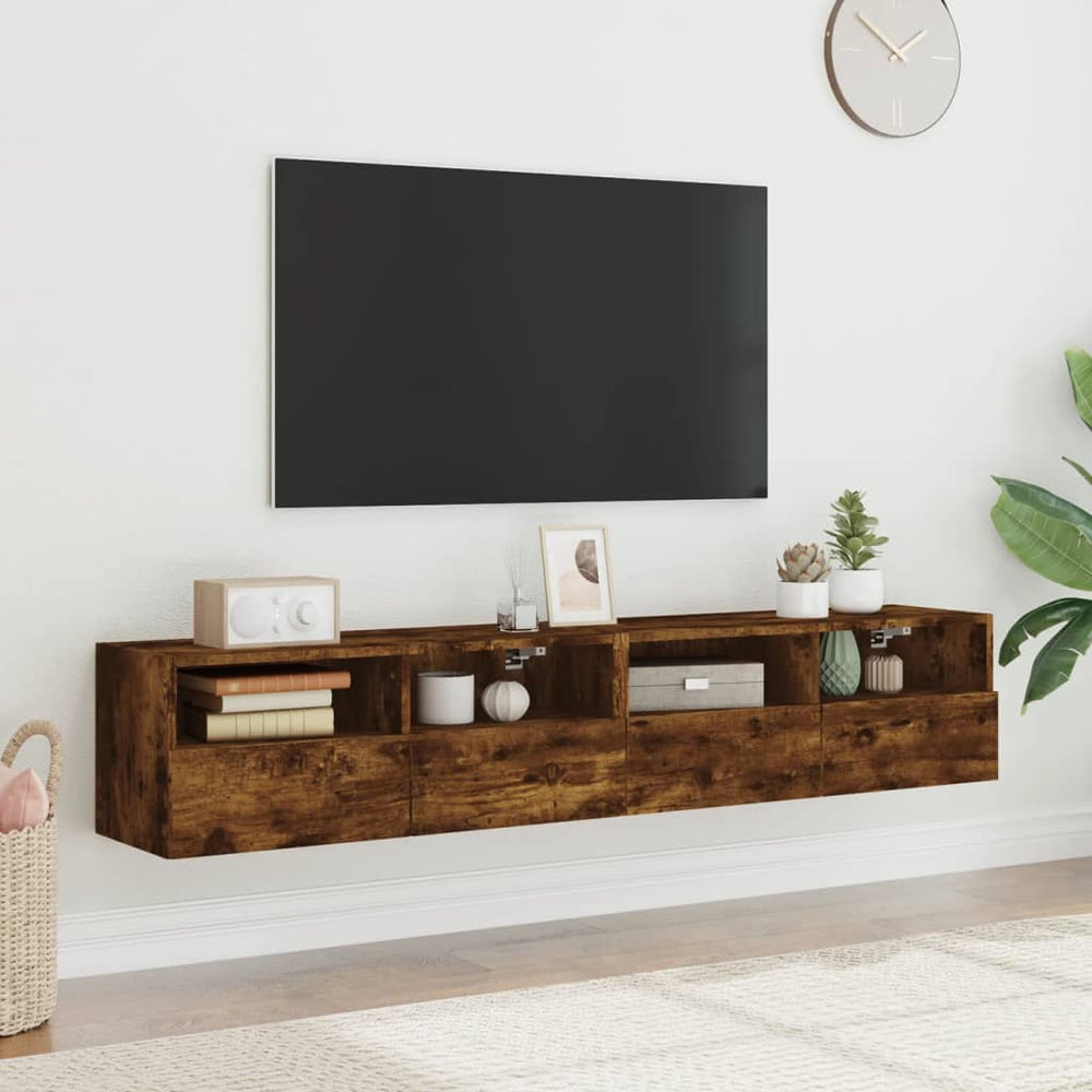 Sieninės TV spintelės, 2vnt., dūminės, 80x30x30cm, mediena