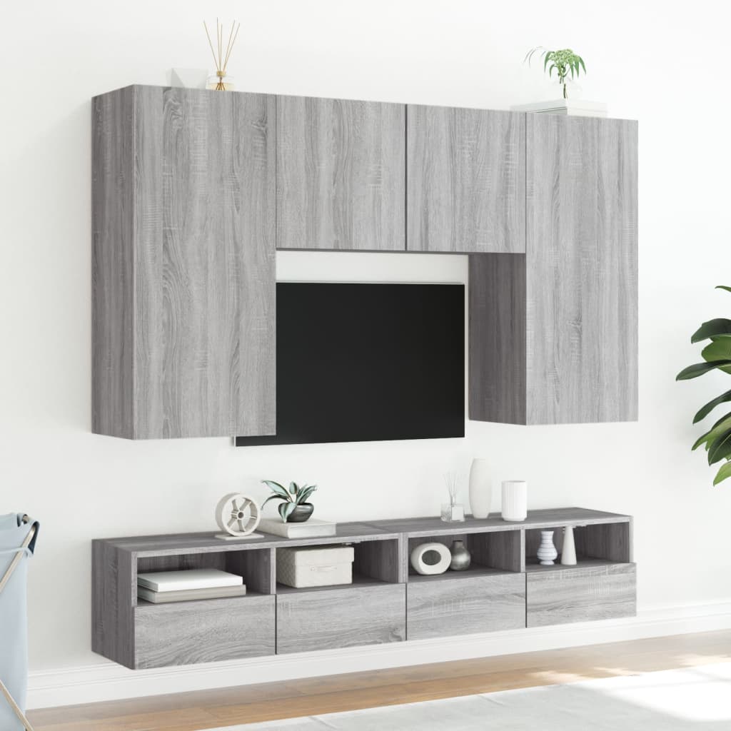 Sieninė TV spintelė, pilka ąžuolo, 80x30x30cm, apdirbta mediena
