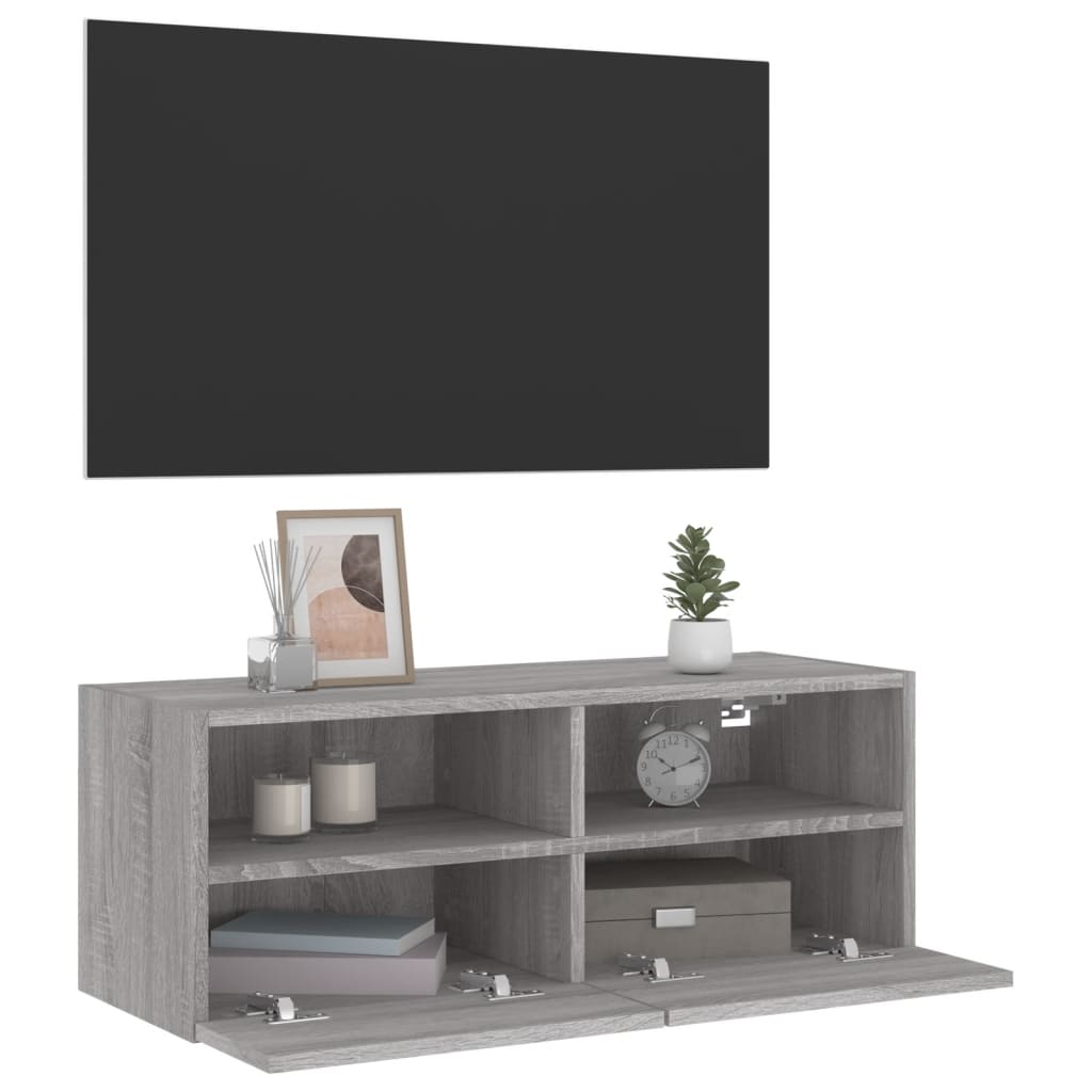Sieninė TV spintelė, pilka ąžuolo, 80x30x30cm, apdirbta mediena