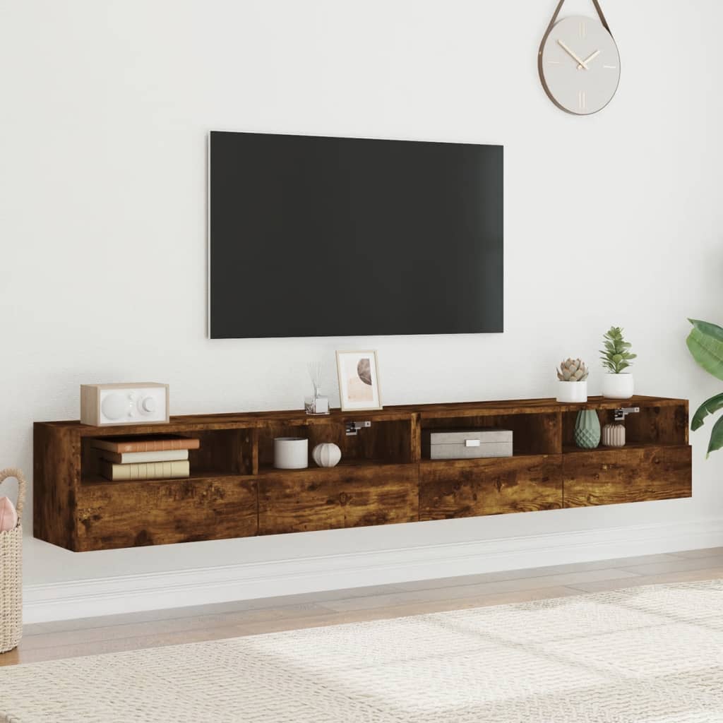Wall-mounted TV cabinets, 2 pcs., smoked, 100x30x30cm, wood
