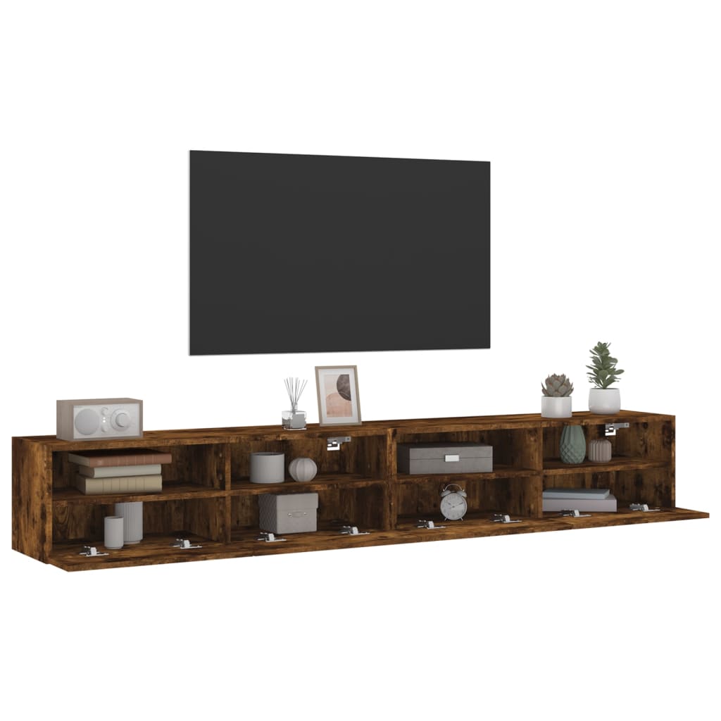Wall-mounted TV cabinets, 2 pcs., smoked, 100x30x30cm, wood