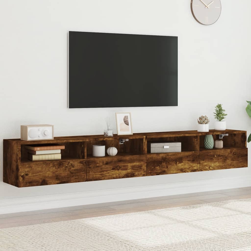 Wall-mounted TV cabinets, 2 pcs., smoked, 100x30x30cm, wood