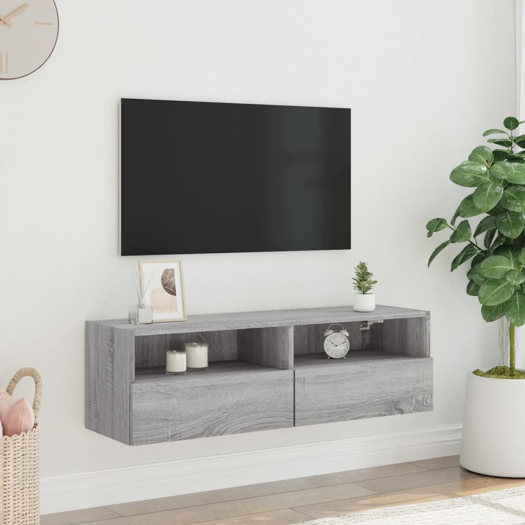 Sieninė TV spintelė, pilka ąžuolo, 100x30x30cm, mediena