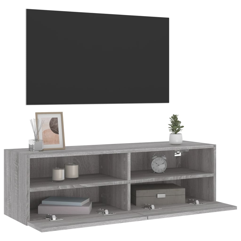 Sieninė TV spintelė, pilka ąžuolo, 100x30x30cm, mediena