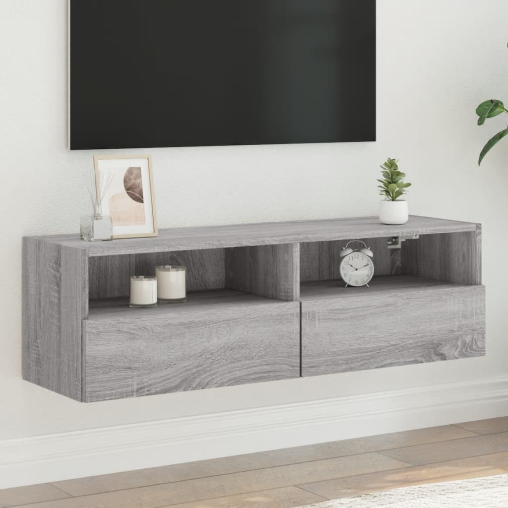 Sieninė TV spintelė, pilka ąžuolo, 100x30x30cm, mediena