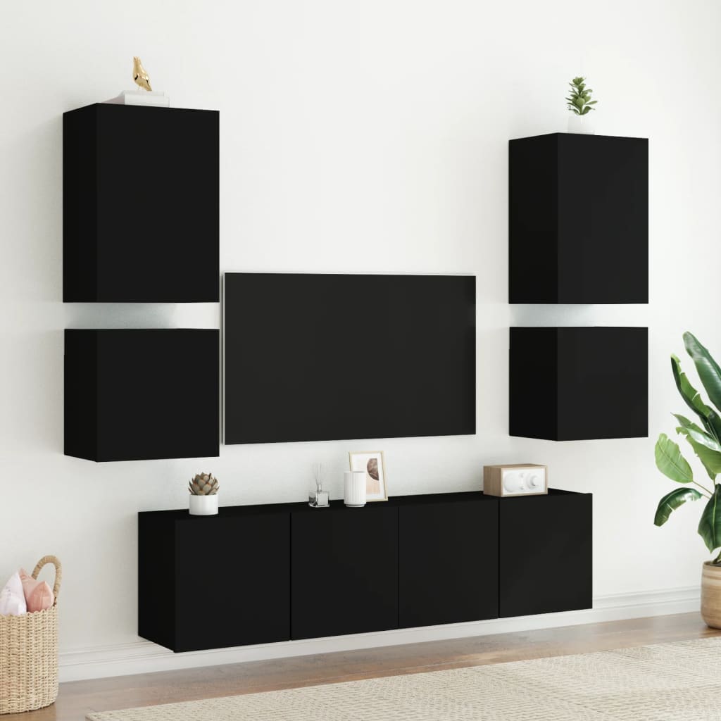 Sieninės TV spintelės, 2vnt., juodos, 40,5x30x40cm, mediena