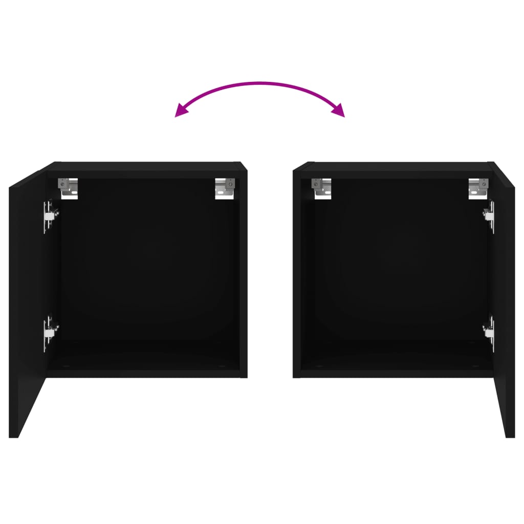 Sieninės TV spintelės, 2vnt., juodos, 40,5x30x40cm, mediena
