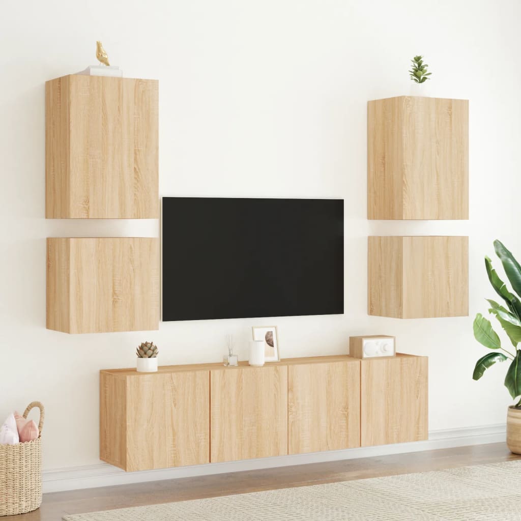 Wall-mounted TV cabinets, 2 pcs., oak, 40.5x30x40cm, wood