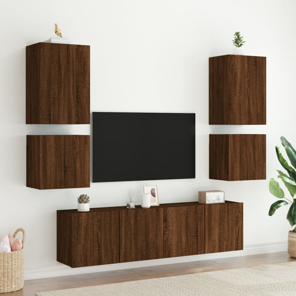 Sieninės TV spintelės, 2vnt., rudos, 40,5x30x40cm, mediena