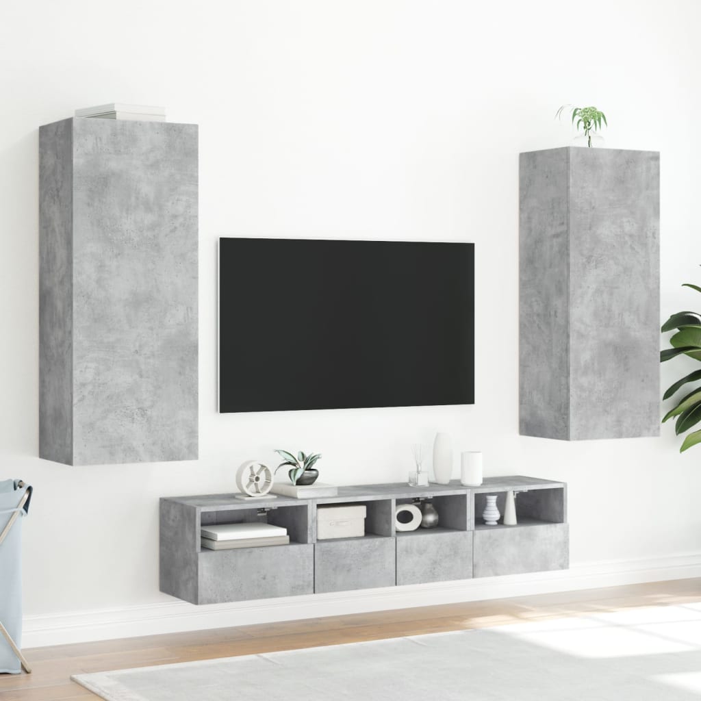 Pie sienas stiprināms TV skapītis, betona pelēks, 40,5x30x102cm, koks