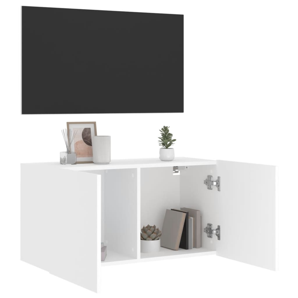 Prie sienos montuojama TV spintelė, baltos spalvos, 80x30x41cm