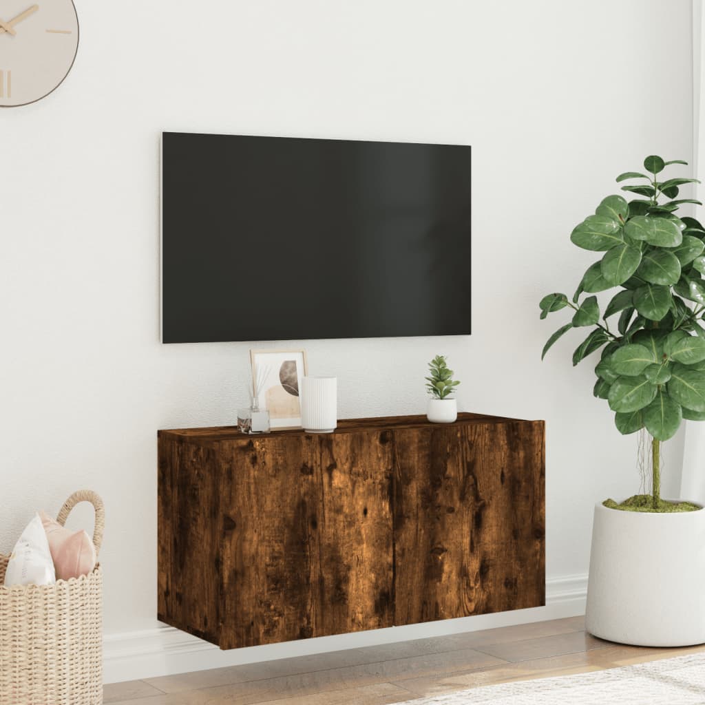 Prie sienos montuojama TV spintelė, dūminio ąžuolo, 80x30x41cm