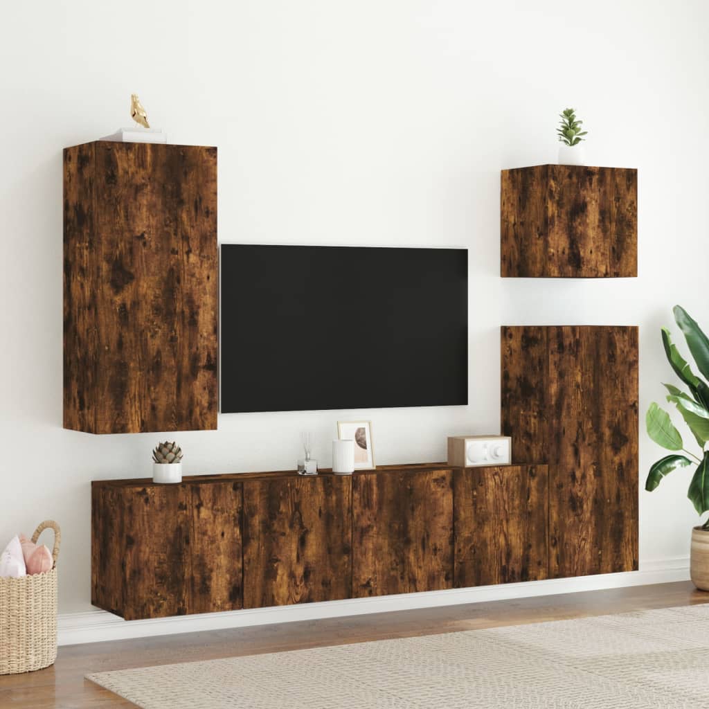 Pie sienas stiprināmi TV skapīši, 2 gab., dūmu ozola krāsā, 80x30x41cm