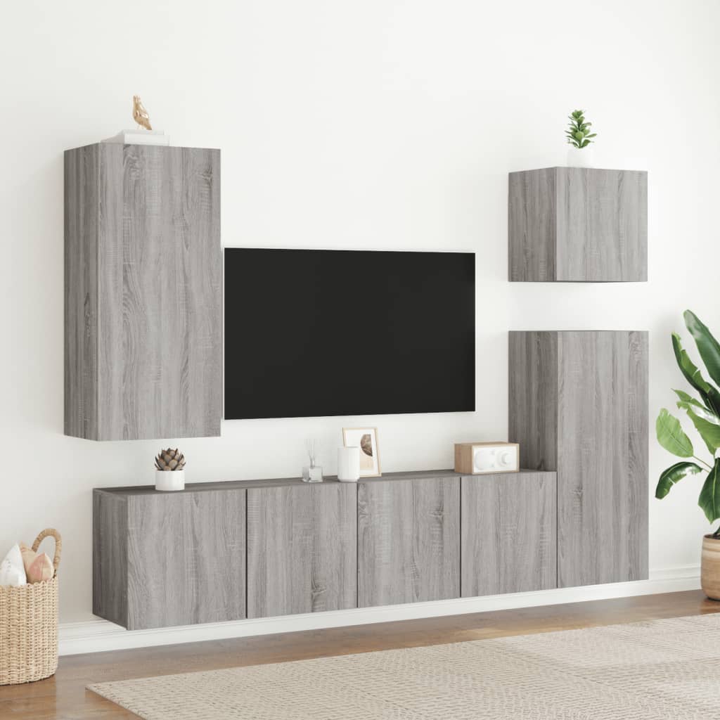 Wall-mounted TV cabinets, 2 pcs., gray oak, 80x30x41cm